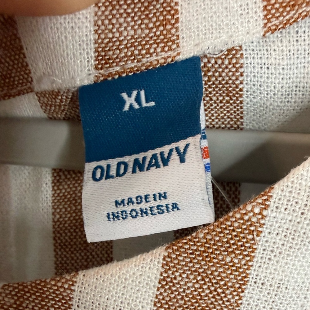 Old Navy Linen Blend Mini Dress XL Tan White Striped Sleeveless Casual Summer - Picture 7 of 8
